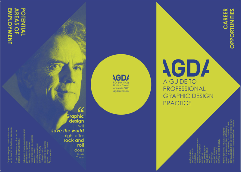 Side 1 of a folded brochure for AGDA promoting graphic design as a career